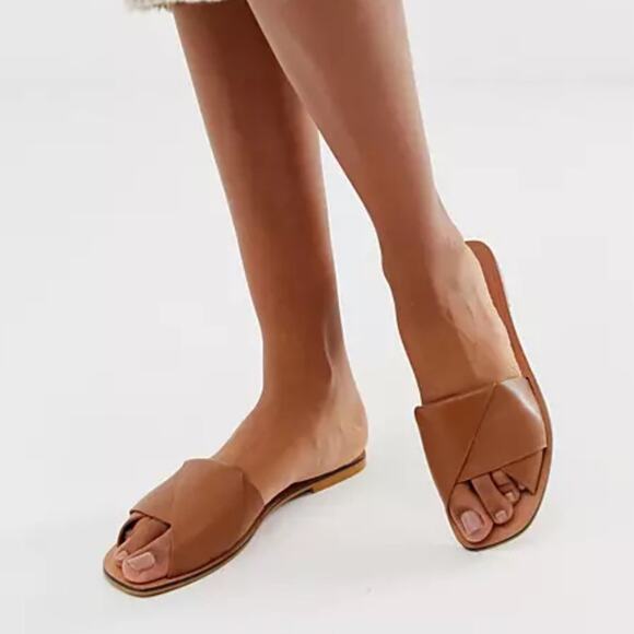 ASOS Brown Leather Slide Sandal, GUC, Size 5, MSRP $79 - Picture 3 of 14